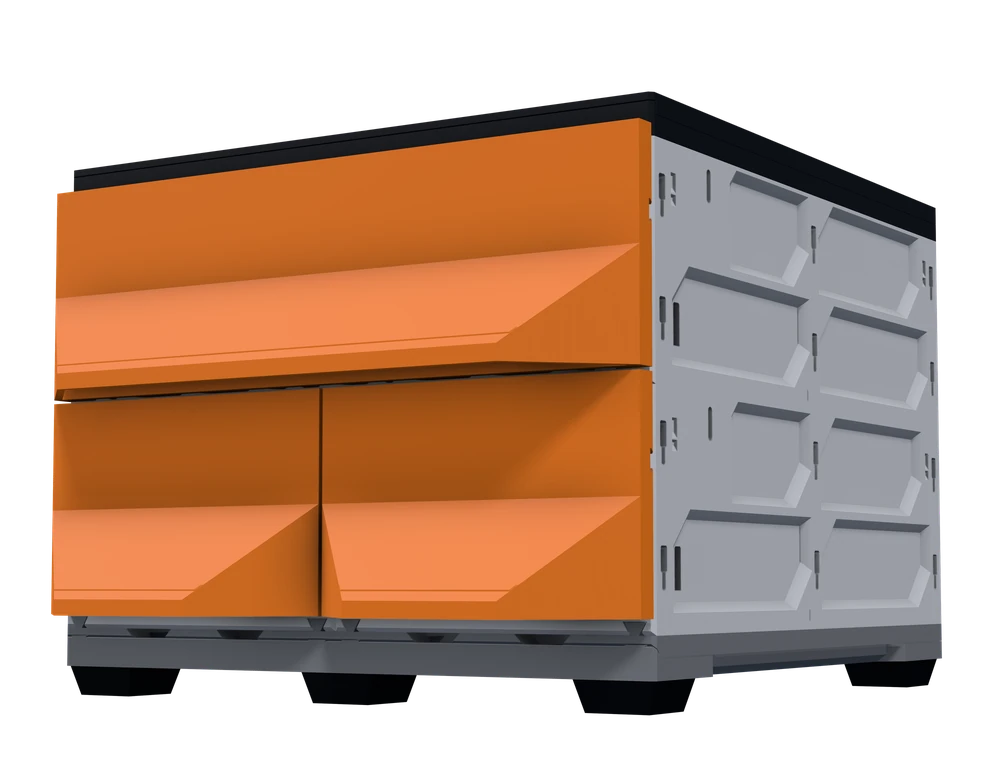 The same three-drawer build, tabletop: A freestanding, self-contained unit on its own feet.