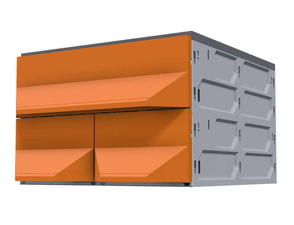 The same three-drawer build, under-table: Hung beneath a desk, shelf or work surface.